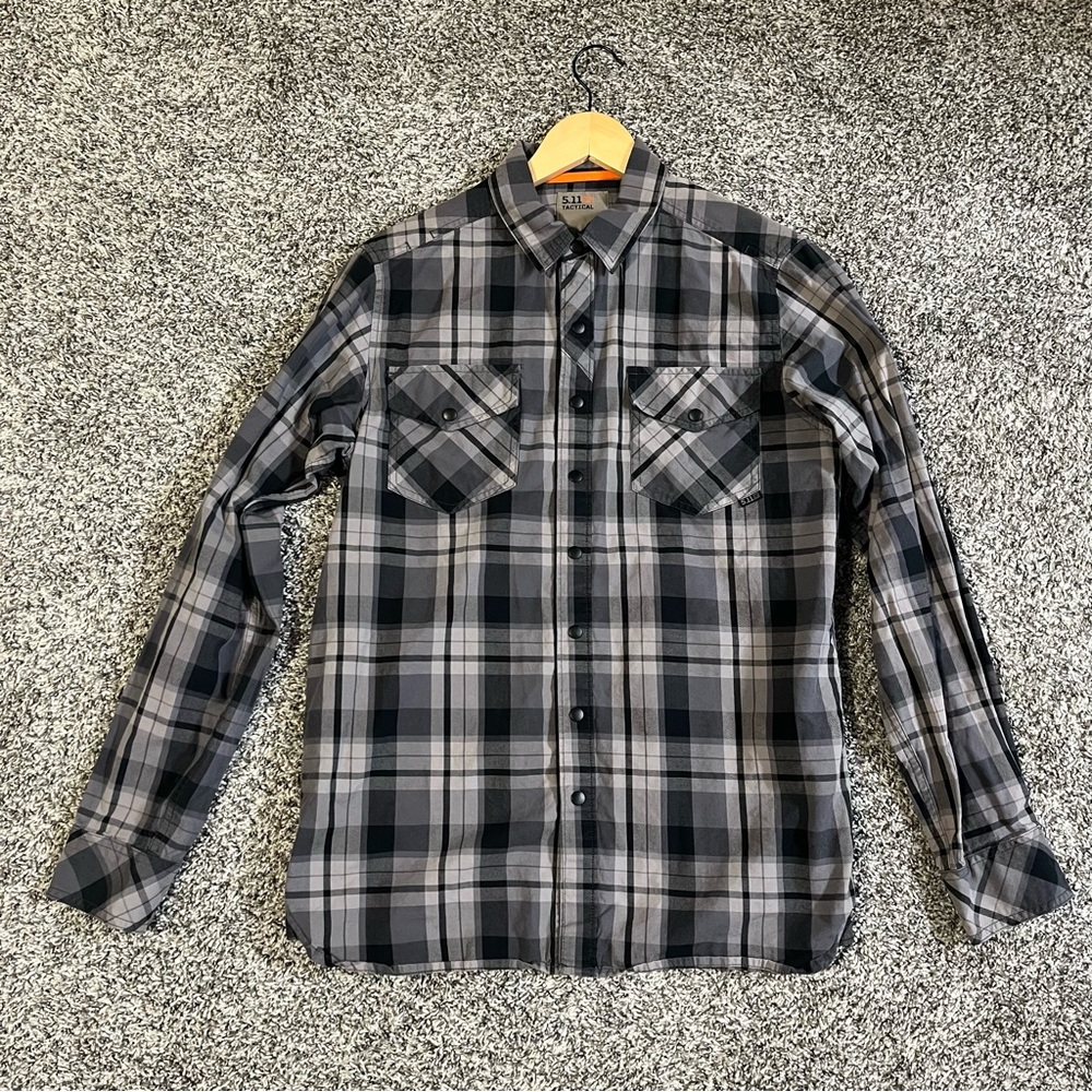 5.11 Men's Black and Gray Plaid Button-Up Shirt